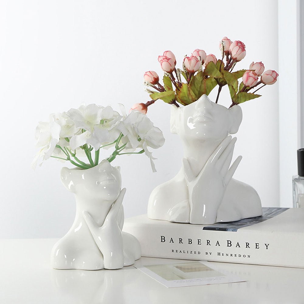 Keramische Design Vaas - Minimalistische Decoratieve Witte Bloemenvaas