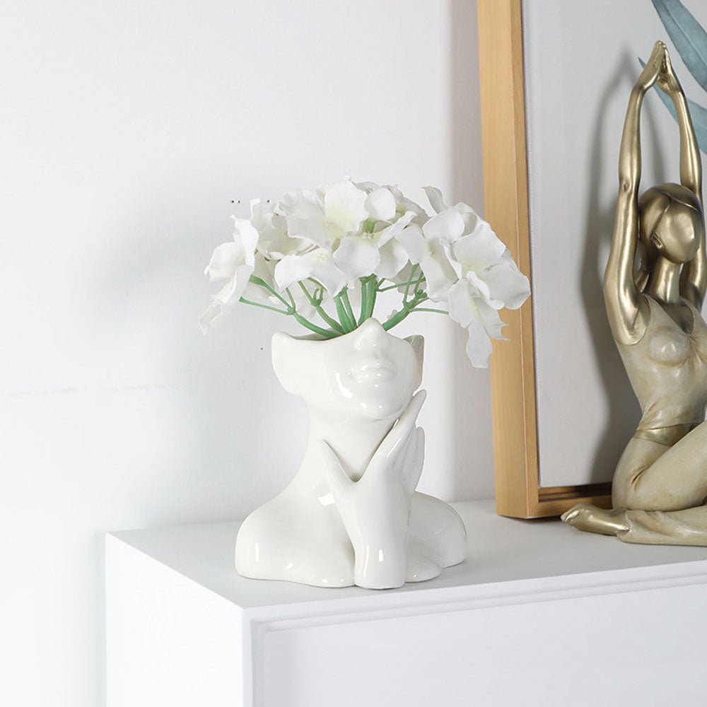 Keramische Design Vaas - Minimalistische Decoratieve Witte Bloemenvaas