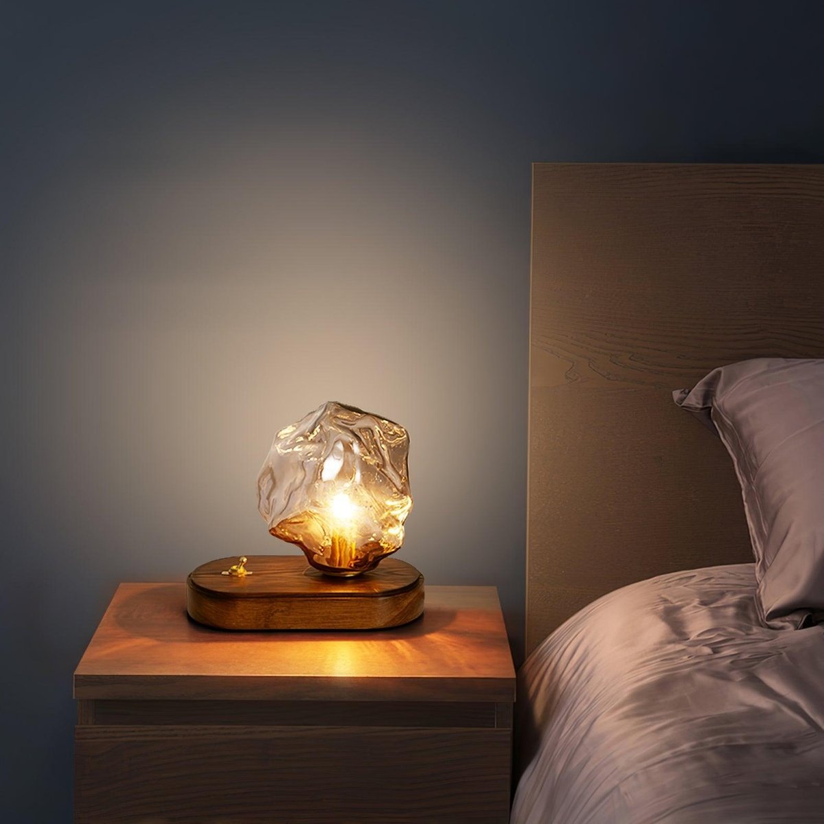 Matglazen Tafellamp met Bewegingssensor - Moderne Draadloze Sfeerlamp met Houten Design