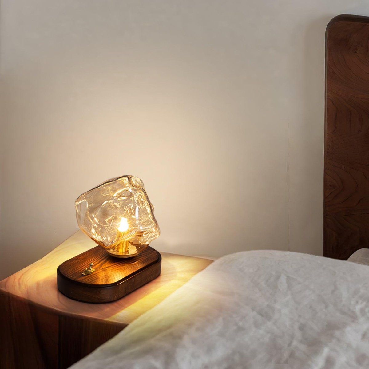 Matglazen Tafellamp met Bewegingssensor - Moderne Draadloze Sfeerlamp met Houten Design