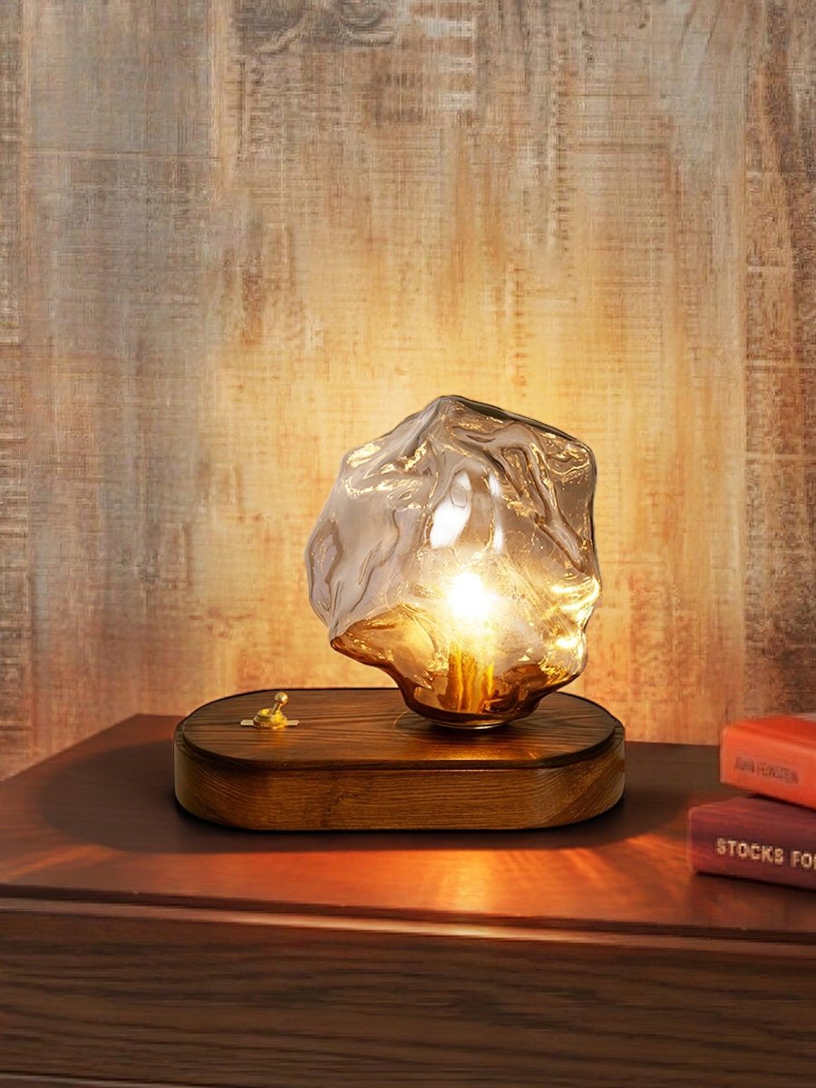 Matglazen Tafellamp met Bewegingssensor - Moderne Draadloze Sfeerlamp met Houten Design