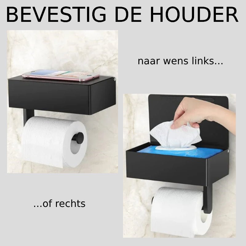 Moderne Zwarte Toiletrolhouder met Opbergvak - Stijlvolle Wandhouder