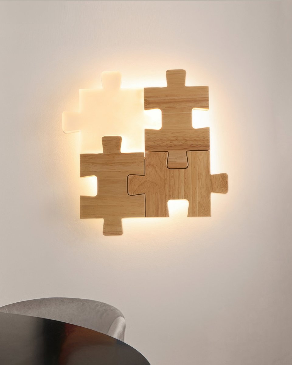 PuzzleLight Houten Wandlamp - Unieke LED Muurlamp voor Slaapkamer en Woonkamer