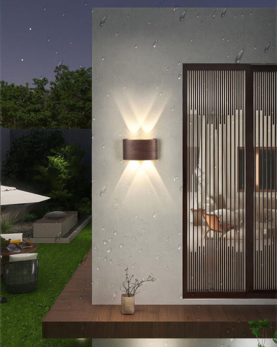 Houtvlam Buiten Wandlamp - Moderne Waterdichte Houtlook Sfeerverlichting