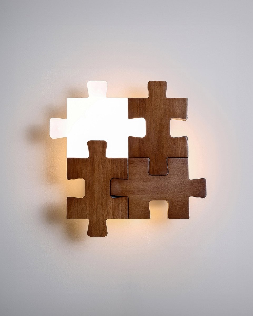 PuzzleLight Houten Wandlamp - Unieke LED Muurlamp voor Slaapkamer en Woonkamer