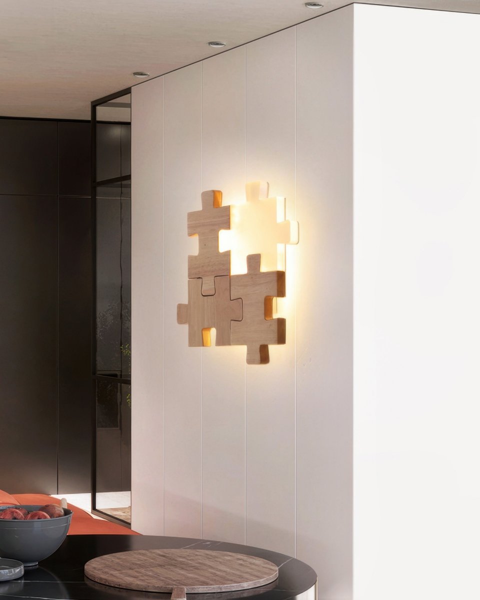 PuzzleLight Houten Wandlamp - Unieke LED Muurlamp voor Slaapkamer en Woonkamer