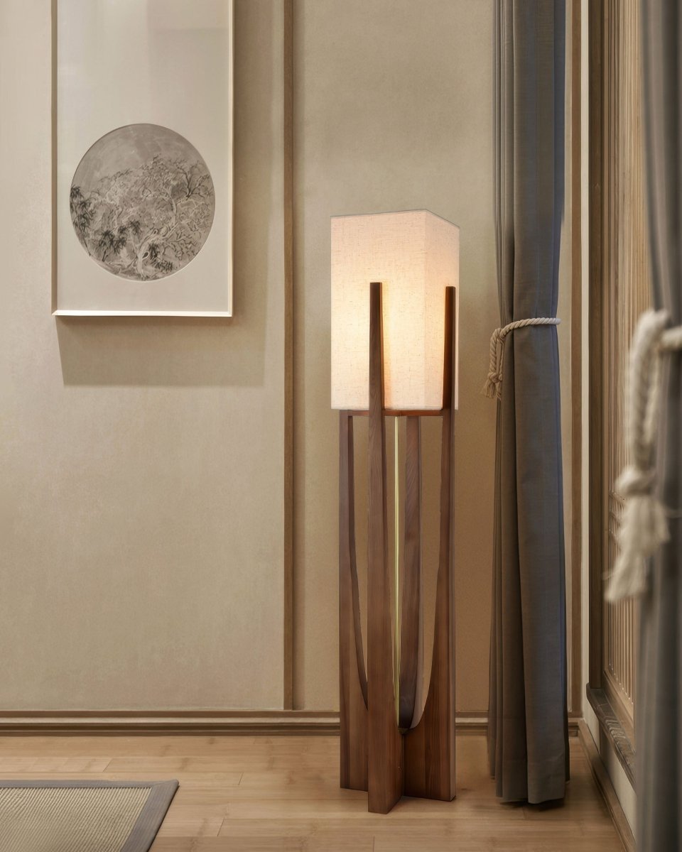 Walnoot Houten Staande Lamp - Japanse Minimalistische Vloerlamp voor Sfeerverlichting