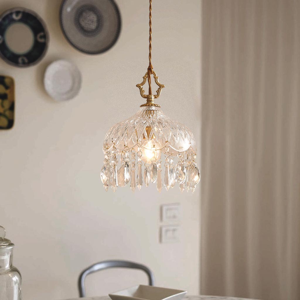 Lumina Franse Retro Hanglamp - Messing en Kristallen Pendelarmatuur