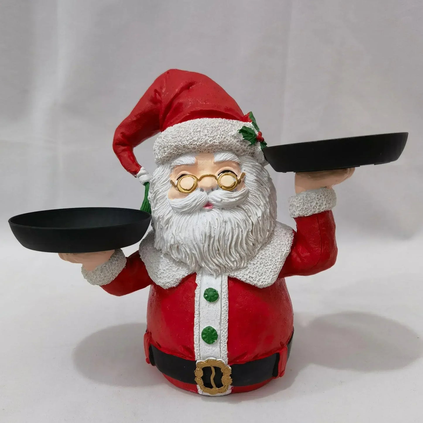 Kerstman Beeld met Snackhouder – Decoratief Santa Claus Standbeeld voor Snacks en Fruit