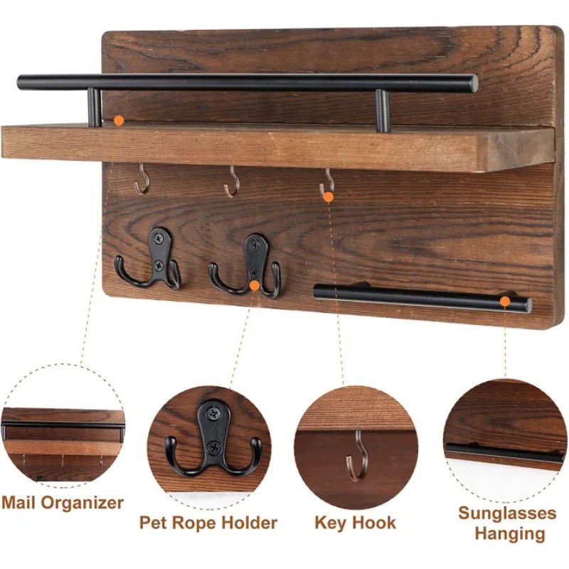 Houten Sleutelhouder Met Plank - Functionele Wandorganizer Voor Sleutels En Accessoires