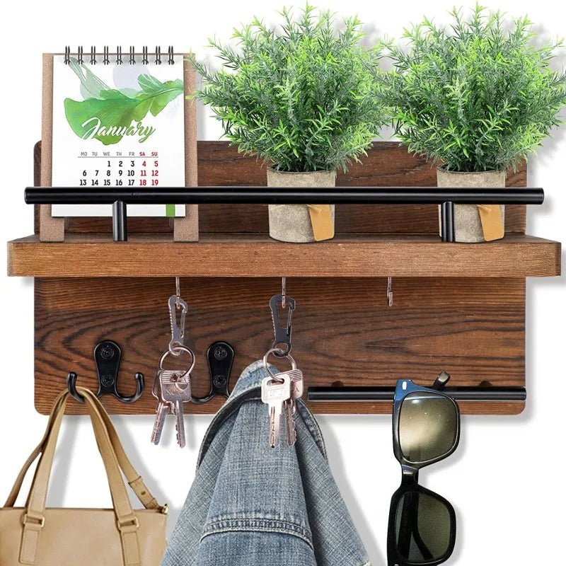 Houten Sleutelhouder Met Plank - Functionele Wandorganizer Voor Sleutels En Accessoires