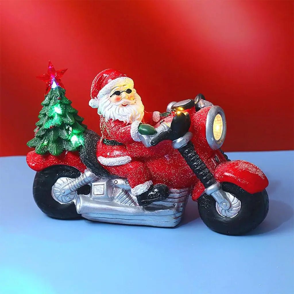 Kerstman op Motor met LED Verlichting – Decoratief Kerstbeeldje voor Binnen en Buiten