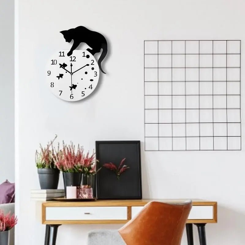 Ronde Katten Wandklok - Stille Klok met Schattig Design voor Woonkamer of Kinderkamer