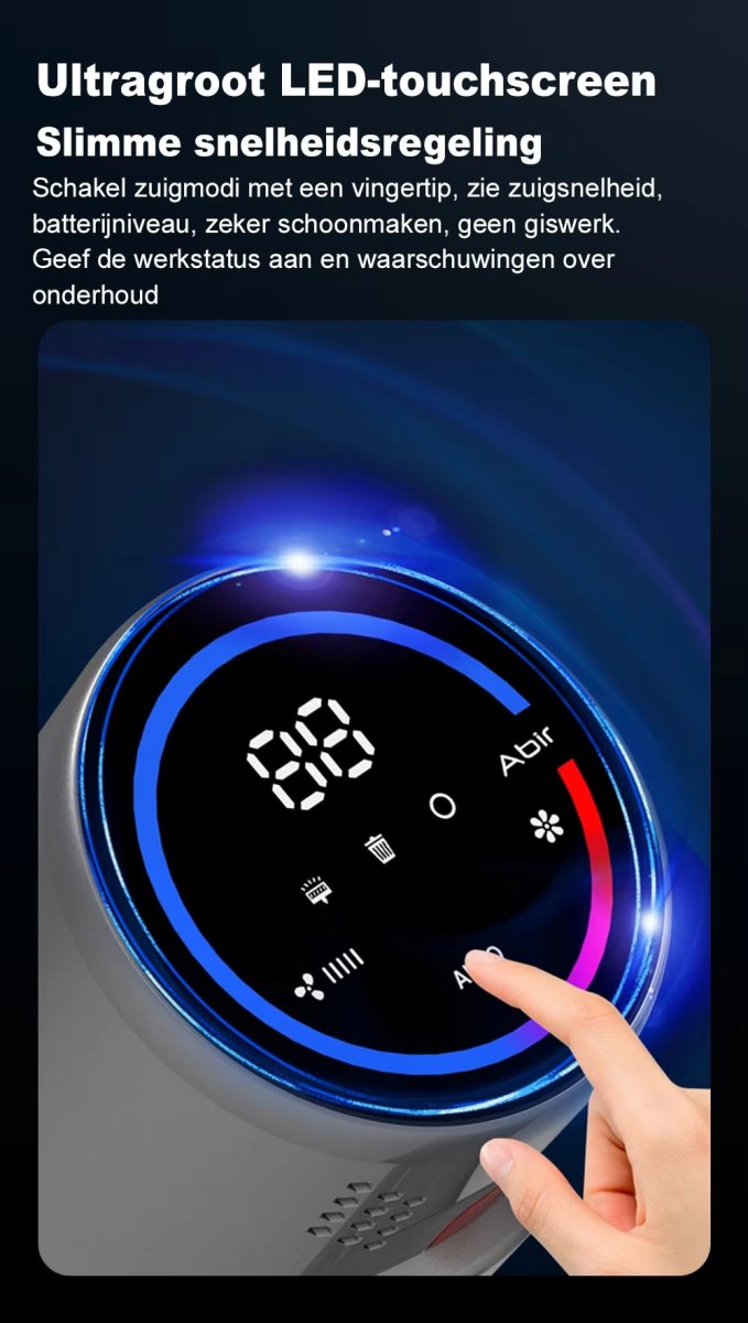 PowerClean™ Steelstofzuiger Draadloos – Slimme Stofsensor & LED Touchscreen