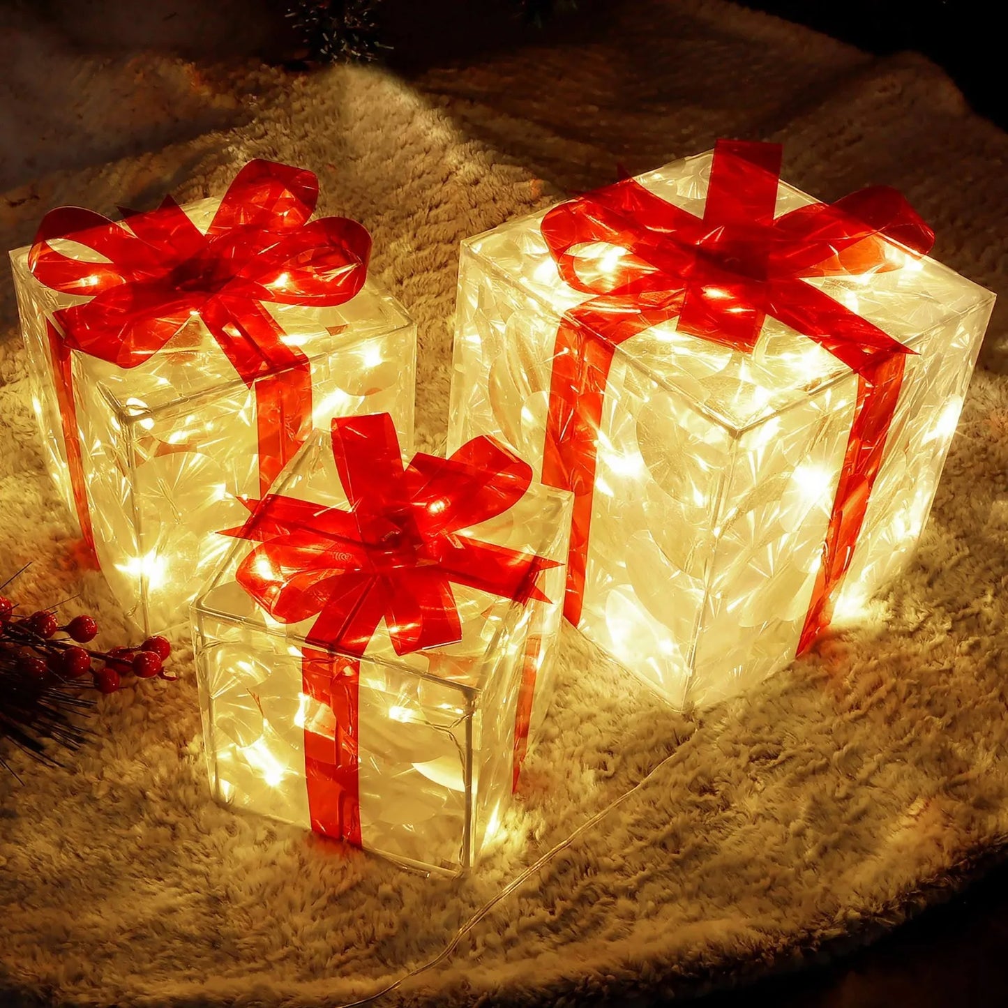 Verlichte Cadeaudoos Kerstornament | Sfeervolle Kerstdecoratie Met Strik