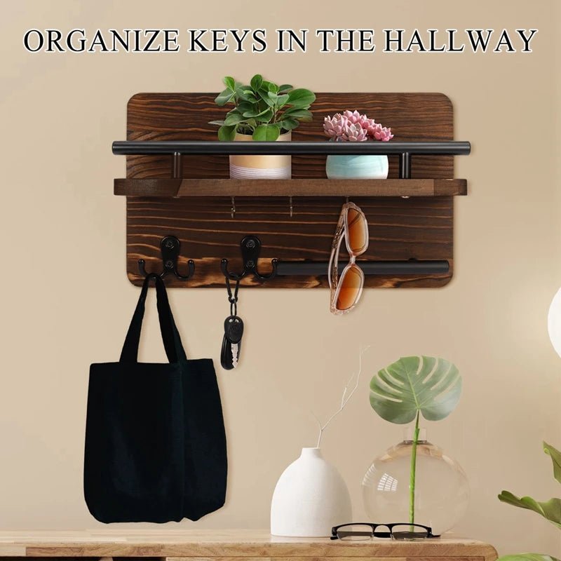 Houten Sleutelhouder Met Plank - Functionele Wandorganizer Voor Sleutels En Accessoires