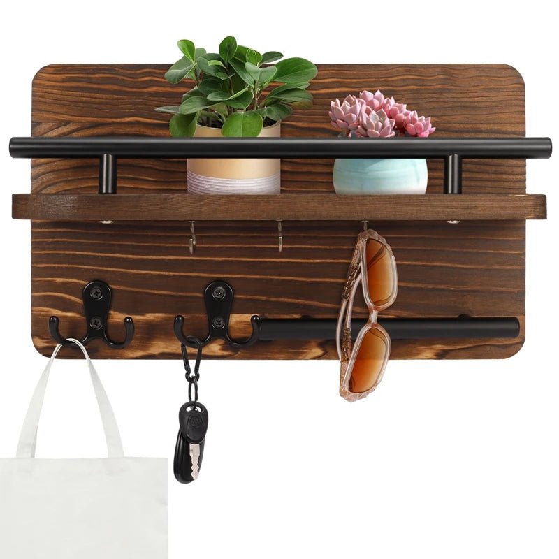 Houten Sleutelhouder Met Plank - Functionele Wandorganizer Voor Sleutels En Accessoires