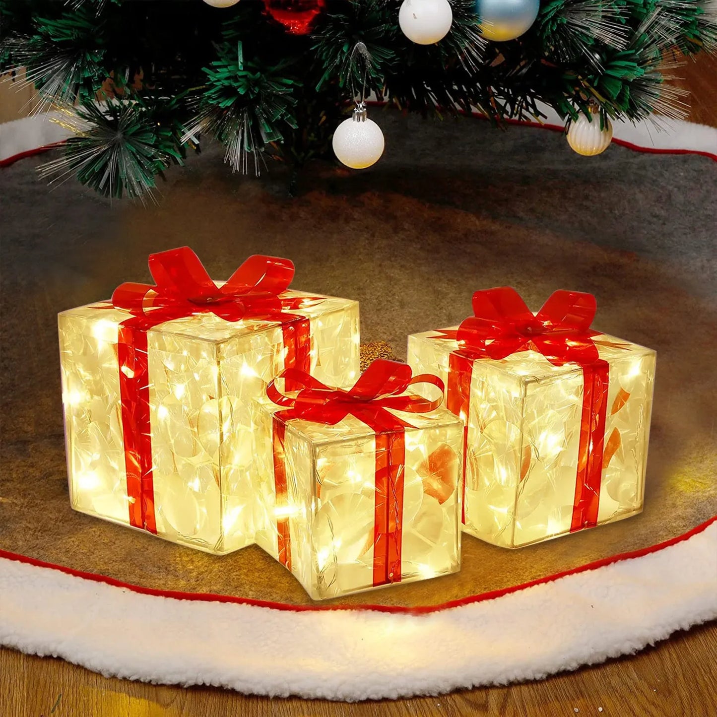 Verlichte Cadeaudoos Kerstornament | Sfeervolle Kerstdecoratie Met Strik