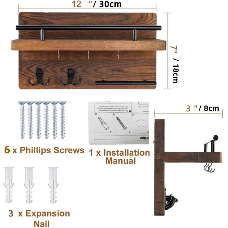 Houten Sleutelhouder Met Plank - Functionele Wandorganizer Voor Sleutels En Accessoires