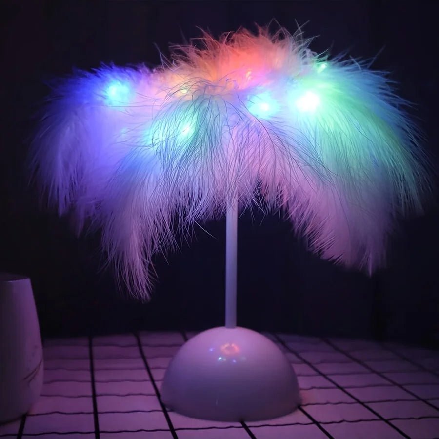 FeatherLight Tafellamp | Sfeervolle Pluimenlamp voor Slaapkamer en Woonkamer