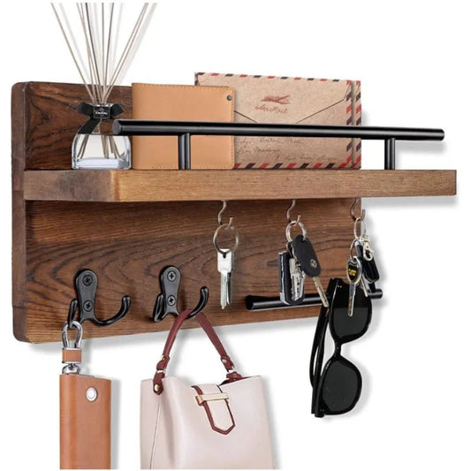 Houten Sleutelhouder Met Plank - Functionele Wandorganizer Voor Sleutels En Accessoires