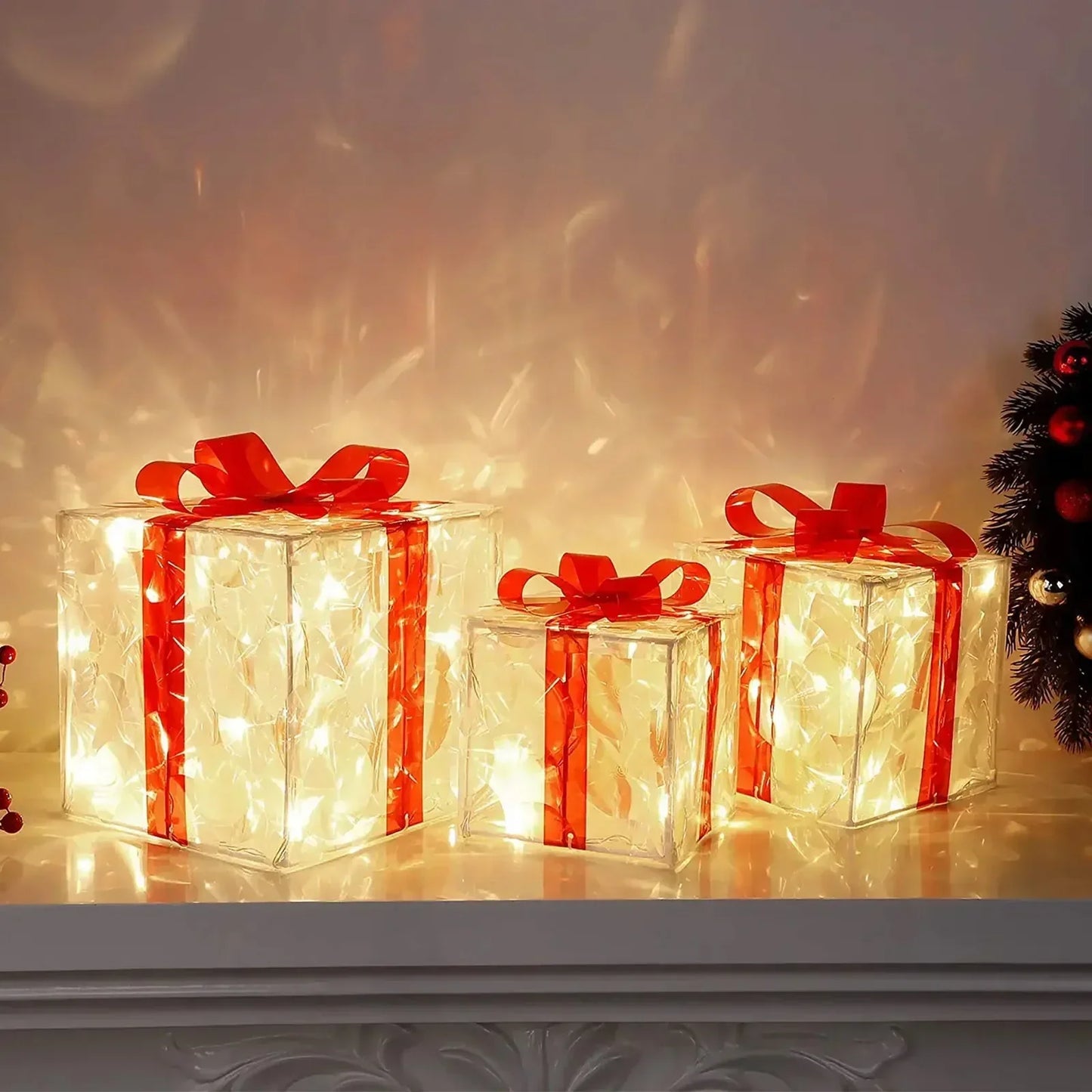 Verlichte Cadeaudoos Kerstornament | Sfeervolle Kerstdecoratie Met Strik