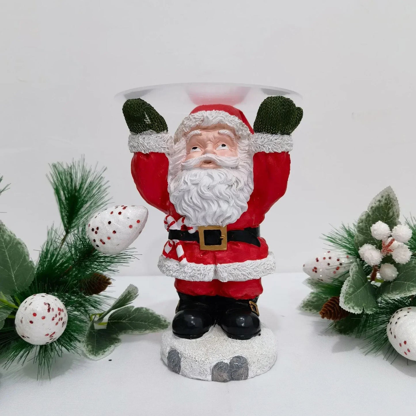 Kerstman Beeld met Snackhouder – Decoratief Santa Claus Standbeeld voor Snacks en Fruit