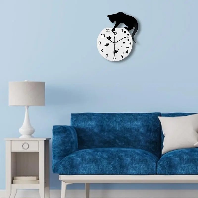 Ronde Katten Wandklok - Stille Klok met Schattig Design voor Woonkamer of Kinderkamer