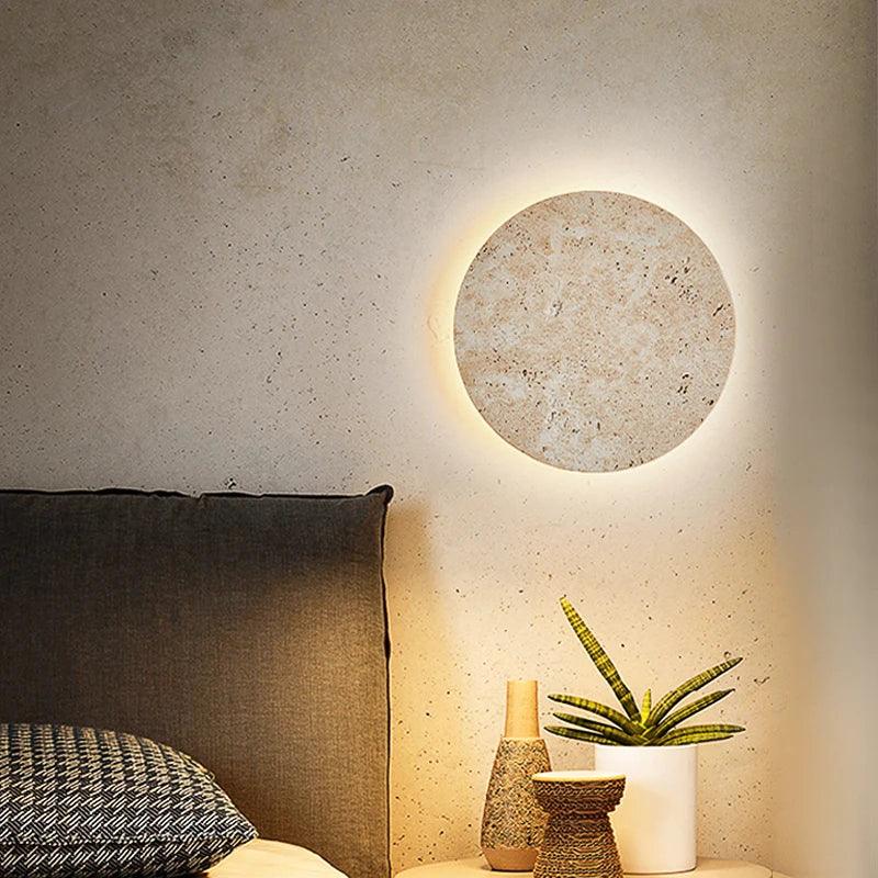 Ronde LED Wandlamp van Natuursteen - Moderne Sfeerverlichting voor Slaapkamer en Woonkamer