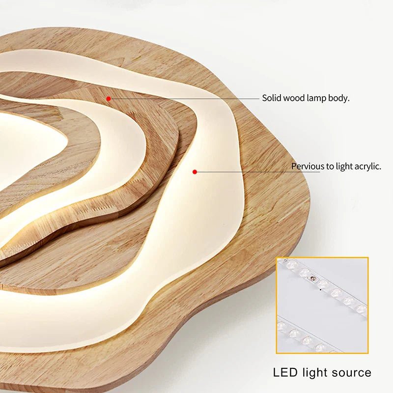 Moderne Houten LED Plafondlamp - Design Sfeerverlichting voor Woonkamer en Eetkamer