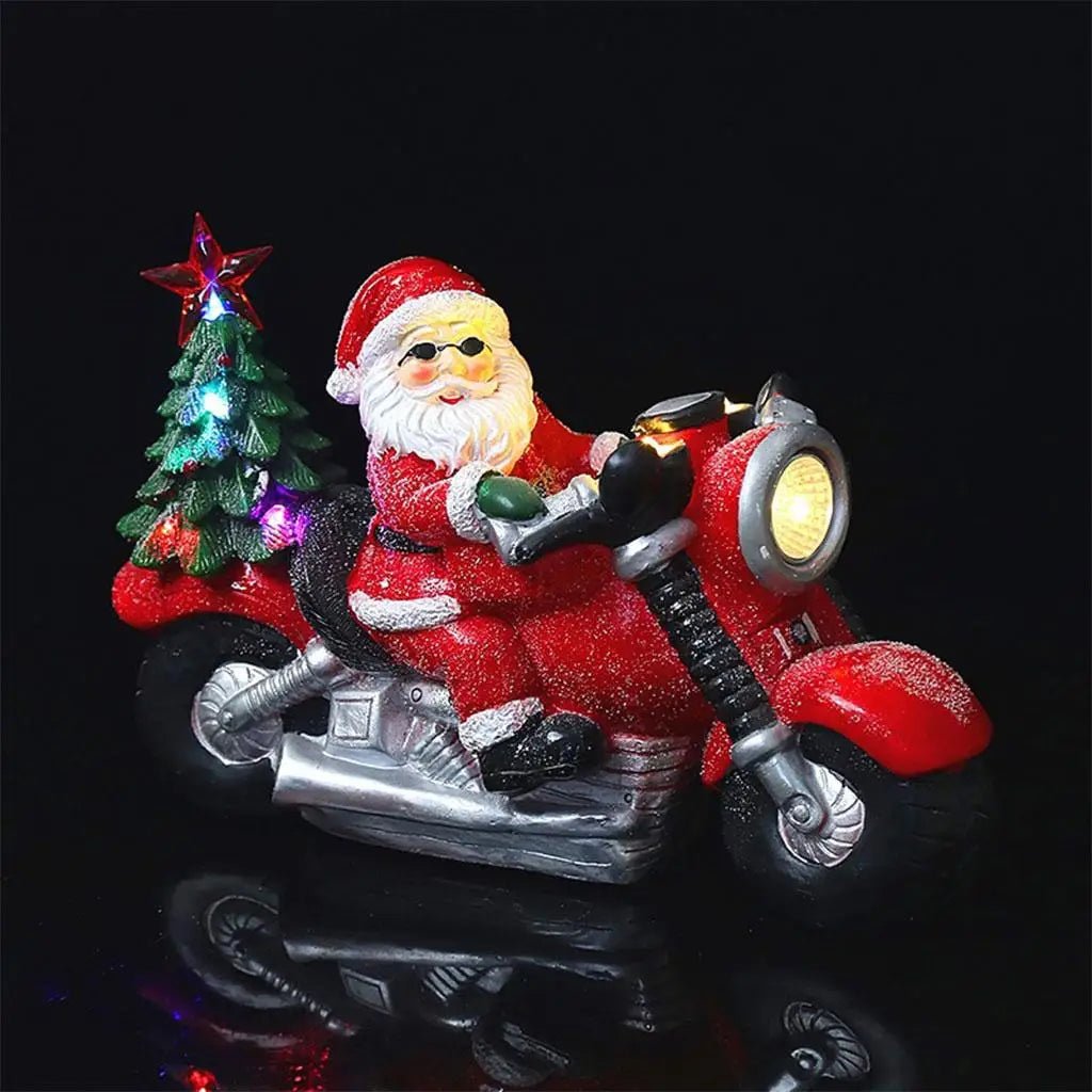 Kerstman op Motor met LED Verlichting – Decoratief Kerstbeeldje voor Binnen en Buiten