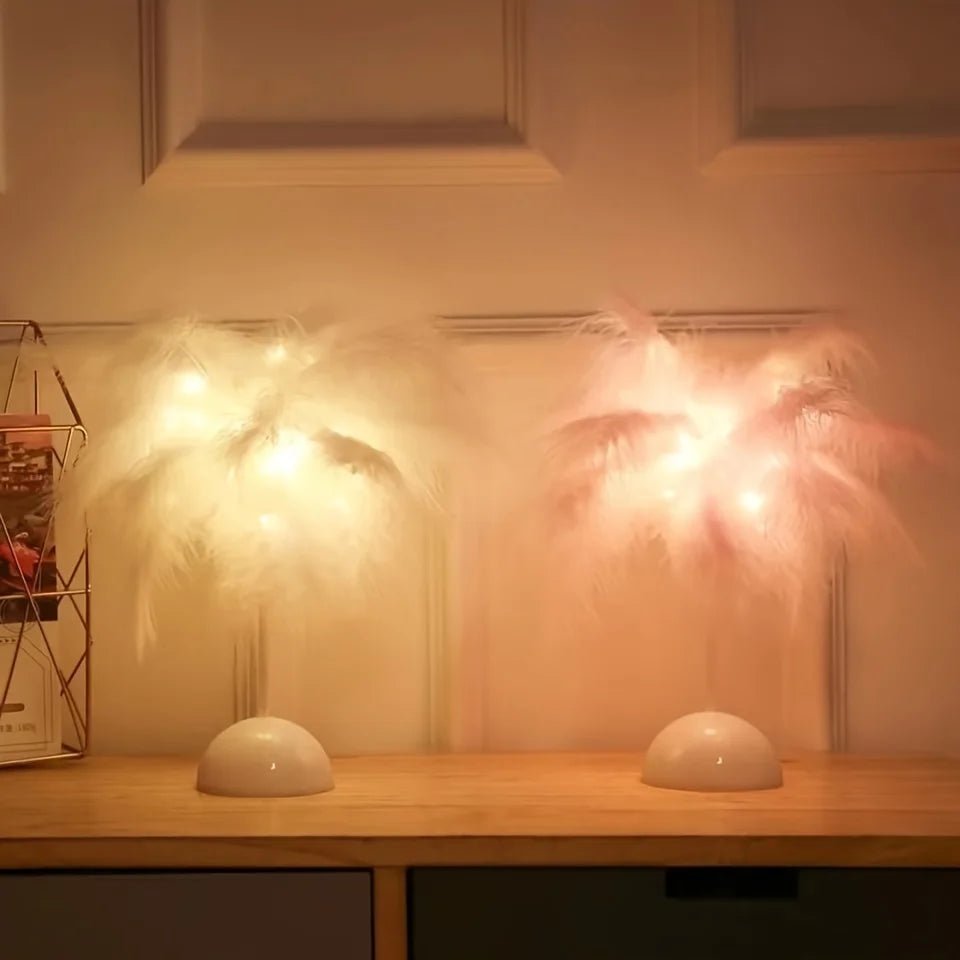 FeatherLight Tafellamp | Sfeervolle Pluimenlamp voor Slaapkamer en Woonkamer