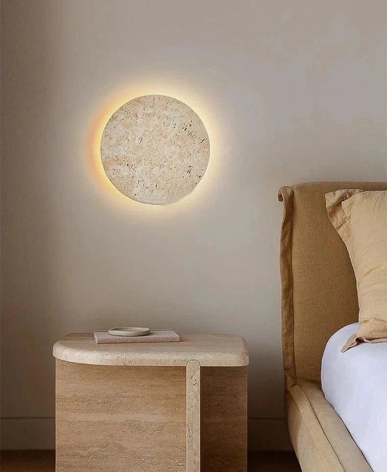 Ronde LED Wandlamp van Natuursteen - Moderne Sfeerverlichting voor Slaapkamer en Woonkamer