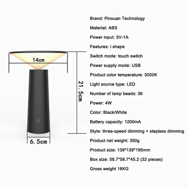 Draadloze Tafellamp met Afstandsbediening - Oplaadbare LED Sfeerlamp