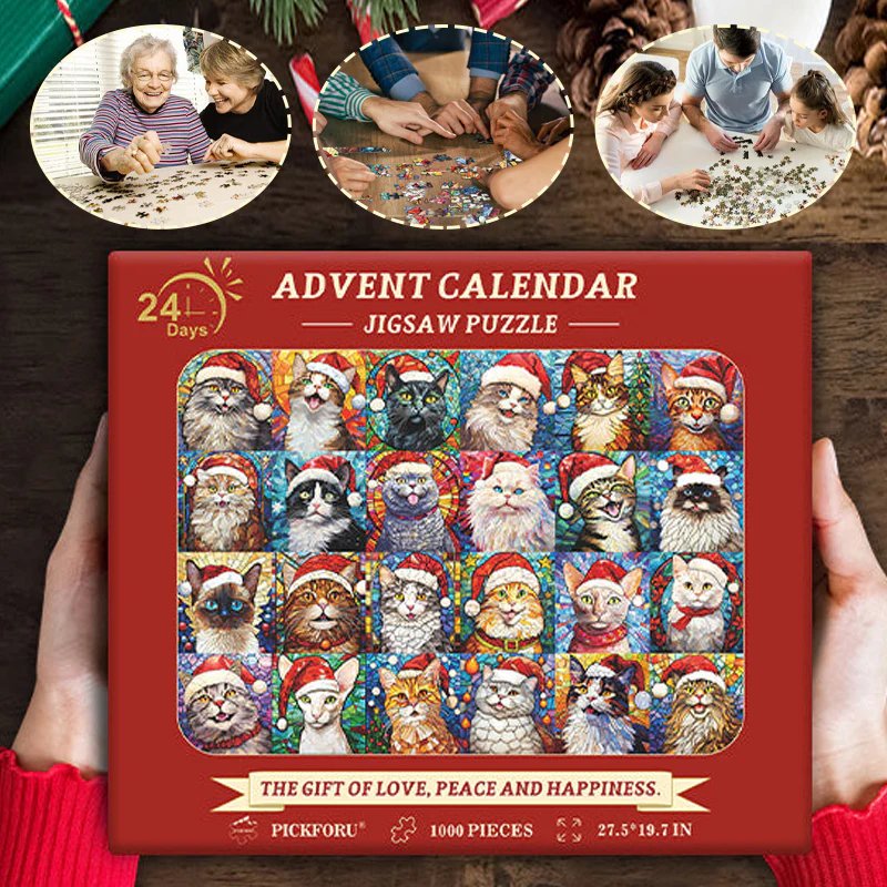 CatPuzzles™ Advent Kalender Puzzel | 1000 Stukjes Kerst Katten