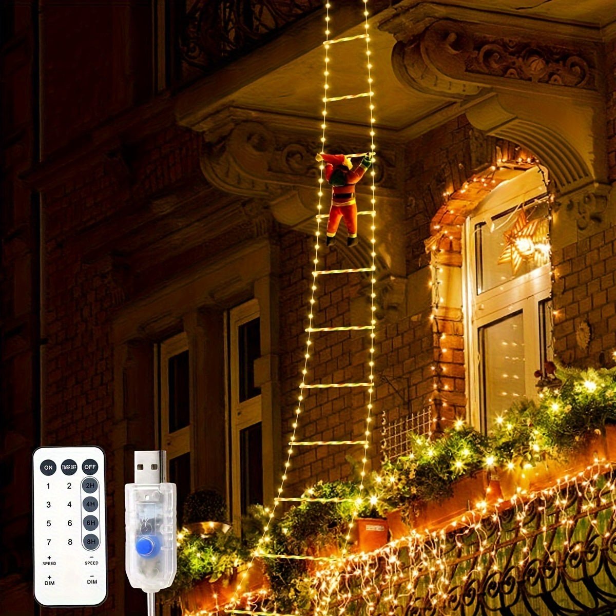 SantaClimb™ LED Ladder Kerstverlichting – Multicolor & Waterdicht – Perfect voor Binnen & Buiten