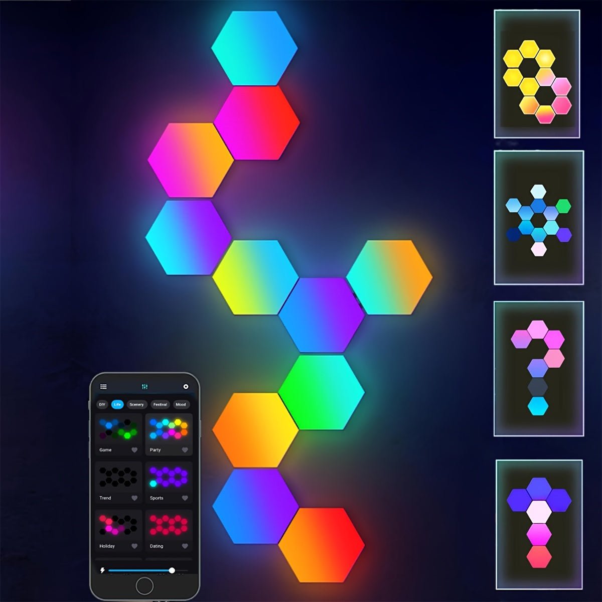 HexaGlow™ Smart Hexagon LED Lights - Muziek Sync en DIY Lichtpanelen