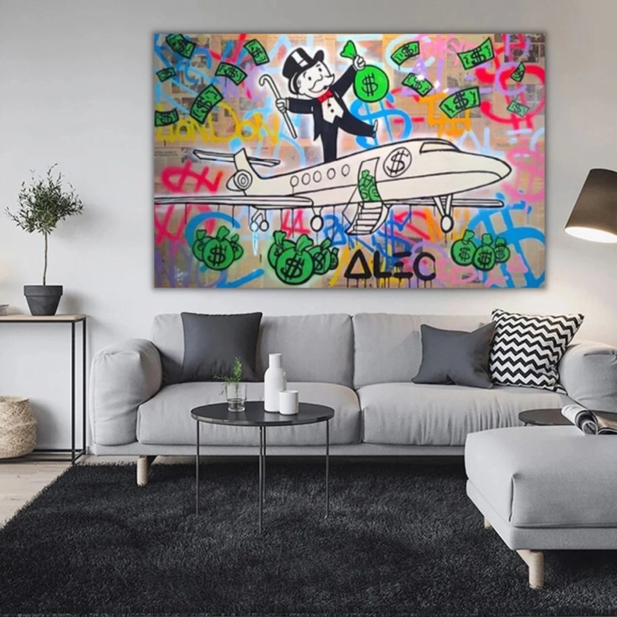 Monopoly Graffiti Canvas Kunst | Moderne Woonkamer Decoratie met Luxe Thema