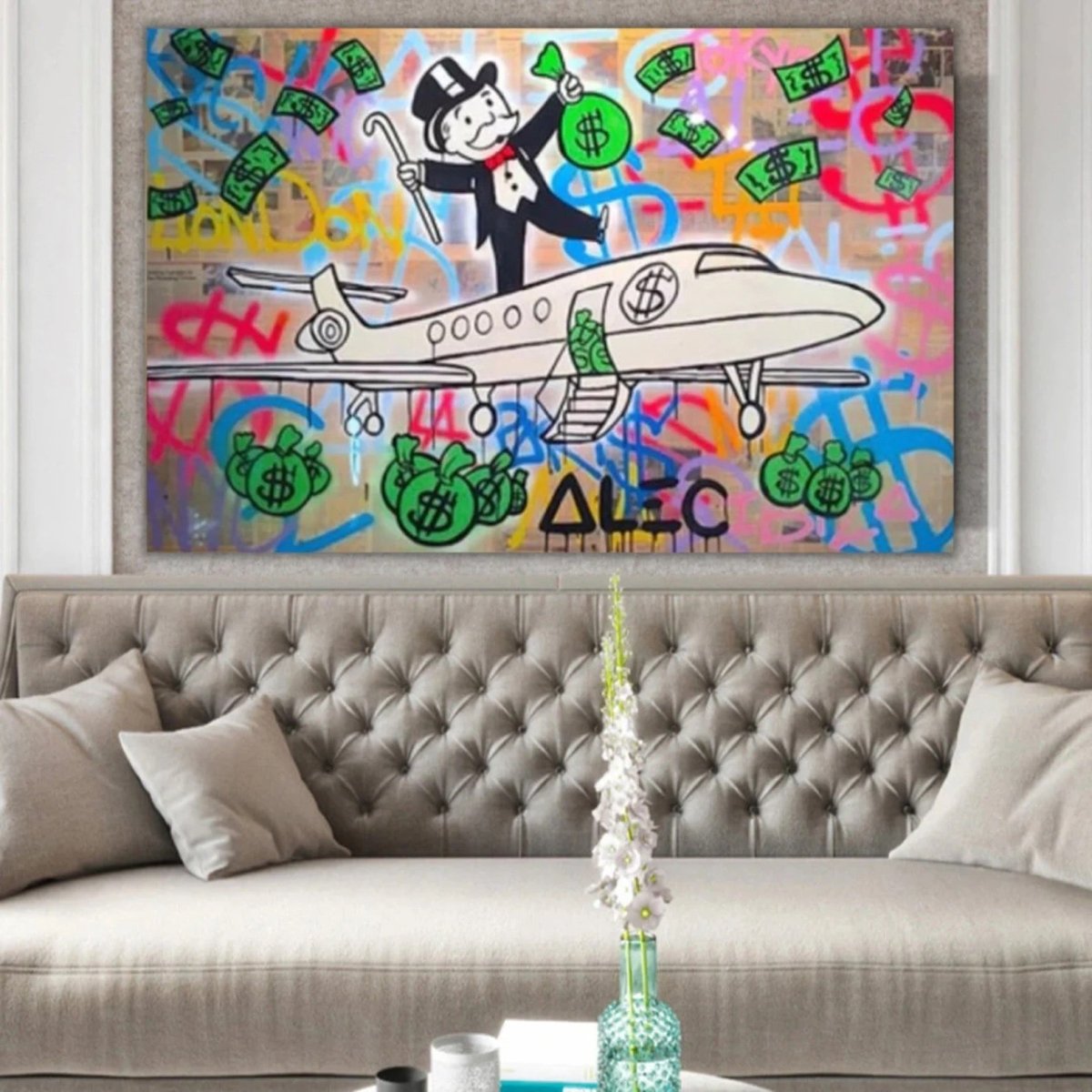 Monopoly Graffiti Canvas Kunst | Moderne Woonkamer Decoratie met Luxe Thema