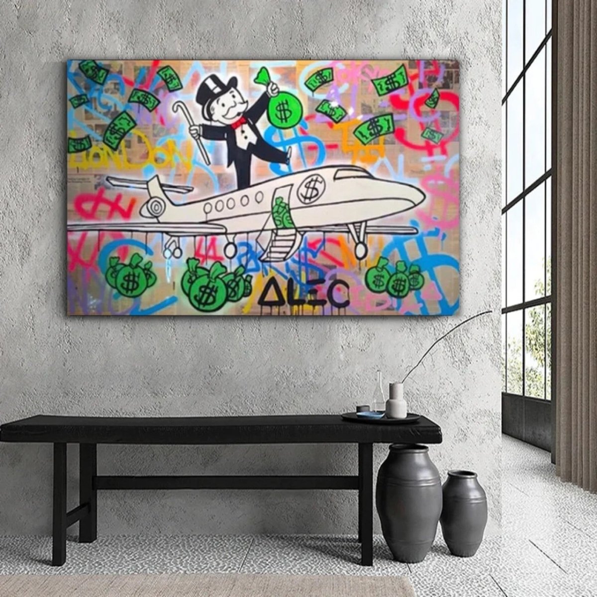 Monopoly Graffiti Canvas Kunst | Moderne Woonkamer Decoratie met Luxe Thema