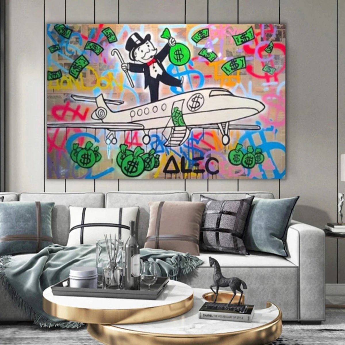 Monopoly Graffiti Canvas Kunst | Moderne Woonkamer Decoratie met Luxe Thema