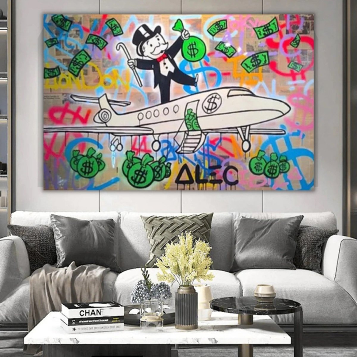 Monopoly Graffiti Canvas Kunst | Moderne Woonkamer Decoratie met Luxe Thema