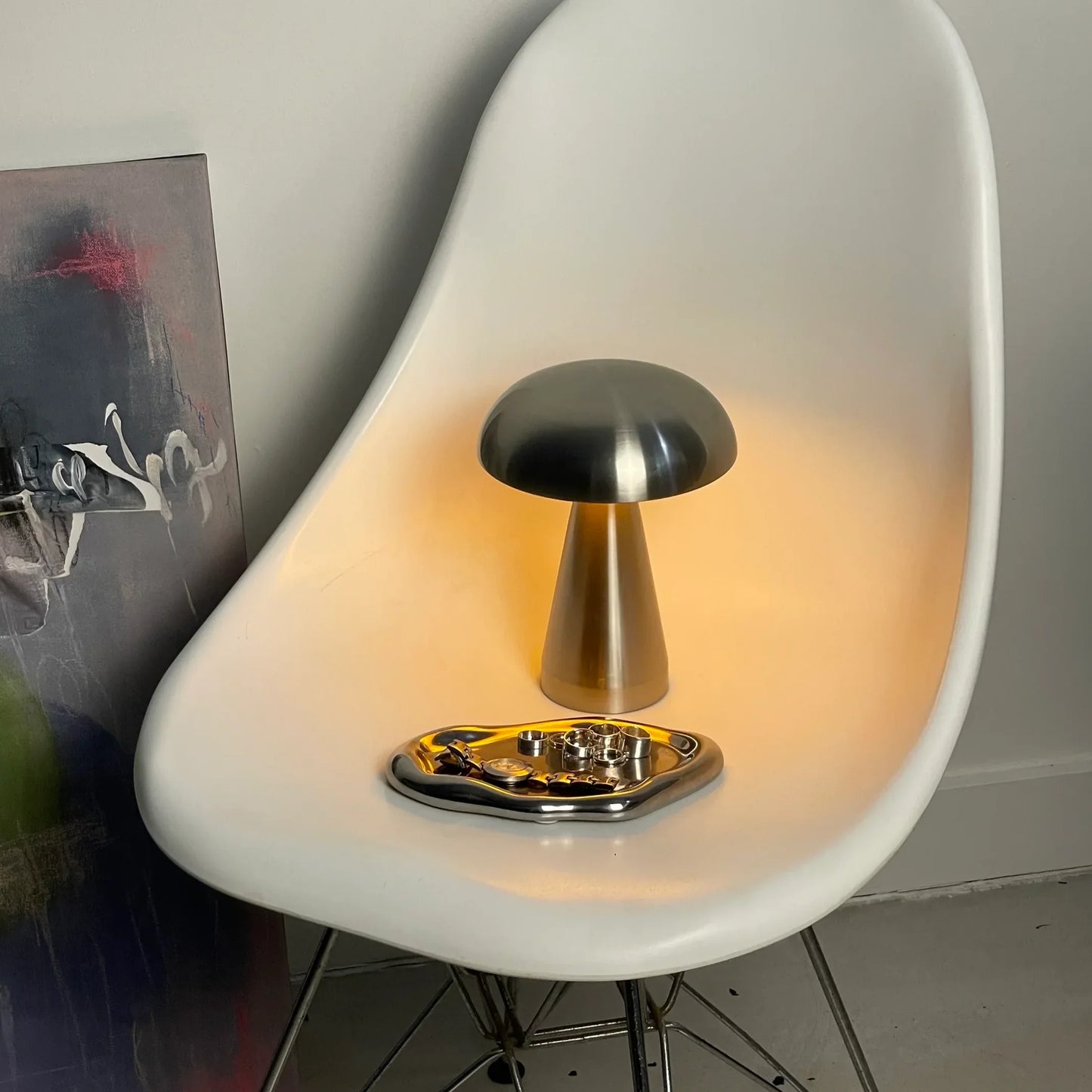 Vintage Zilveren Champignon Tafellamp - Dimbare Touch Bediening en Oplaadbare LED