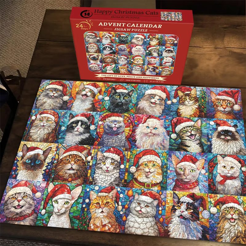 CatPuzzles™ Advent Kalender Puzzel | 1000 Stukjes Kerst Katten