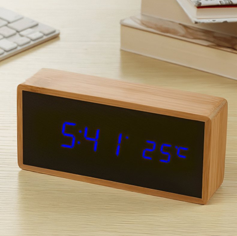 Bamboe Moderne Digitale LED Wekker met Temperatuurweergave