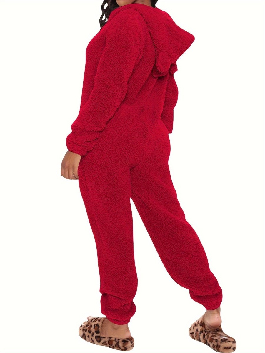 CozyCloud™ Fleece Pyjama Jumpsuit met Capuchon – Zachte Dames Onesie met Lange Mouwen en Rits