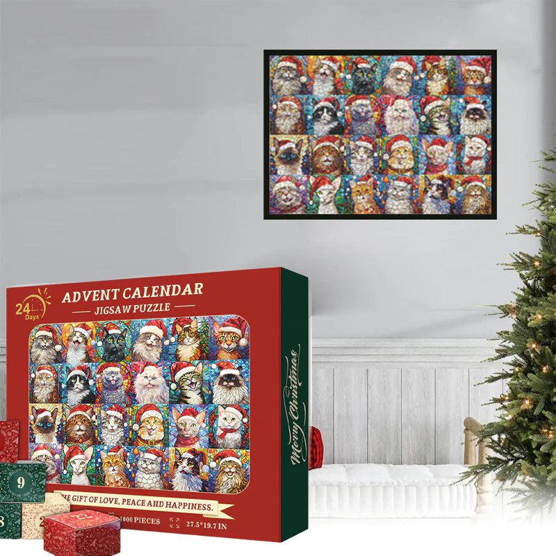 CatPuzzles™ Advent Kalender Puzzel | 1000 Stukjes Kerst Katten