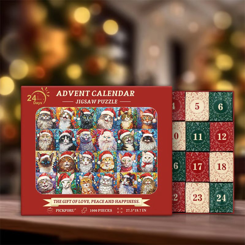 CatPuzzles™ Advent Kalender Puzzel | 1000 Stukjes Kerst Katten