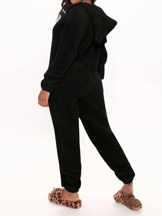 CozyCloud™ Fleece Pyjama Jumpsuit met Capuchon – Zachte Dames Onesie met Lange Mouwen en Rits