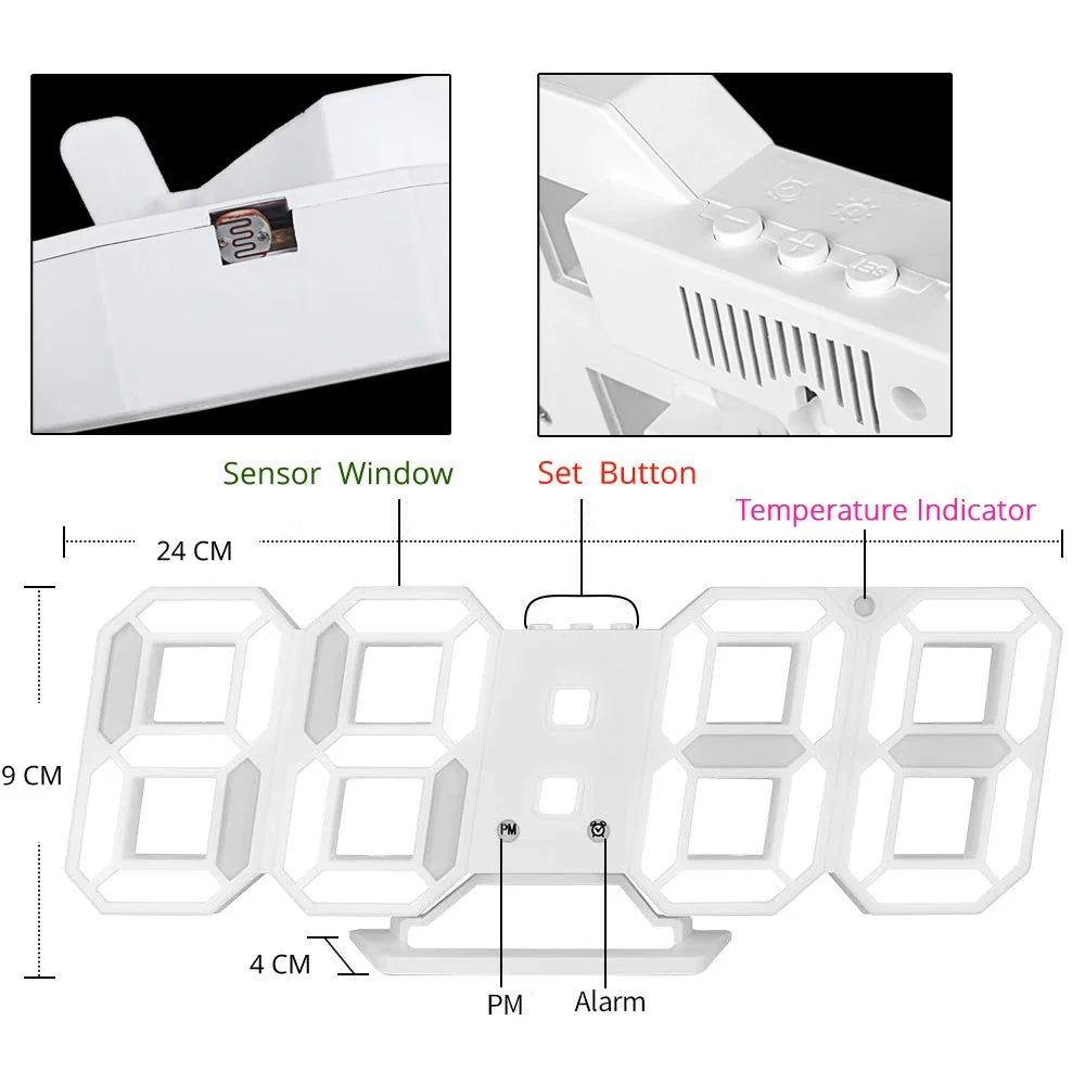 LumiSync 3D LED Wandklok – Moderne Digitale Klok met Dimbare Verlichting